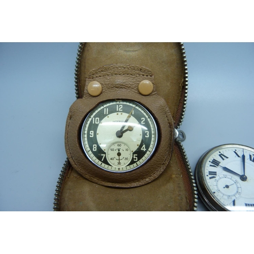 895 - A silver fob watch, chain and two other pocket watches