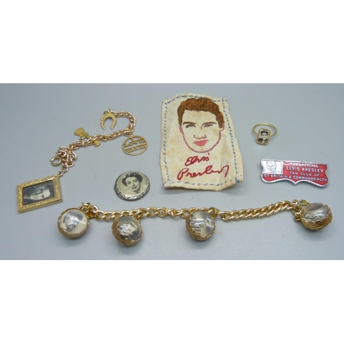 903 - A 1960's Elvis official fan club badge, Elvis bracelet, etc.