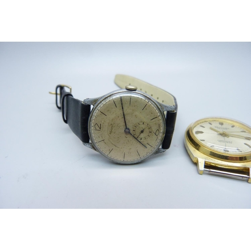 905 - A 1940's Tvolo wristwatch with bascula movement and a Chancellor De Luxe wristwatch