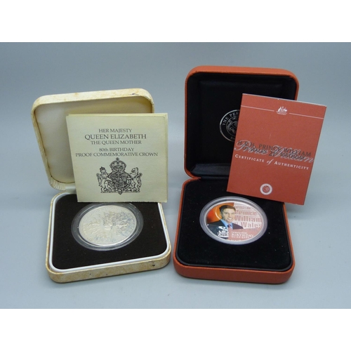 916 - Prince William 21st birthday and The Queen Mother's 80th Birthday commemorative coins