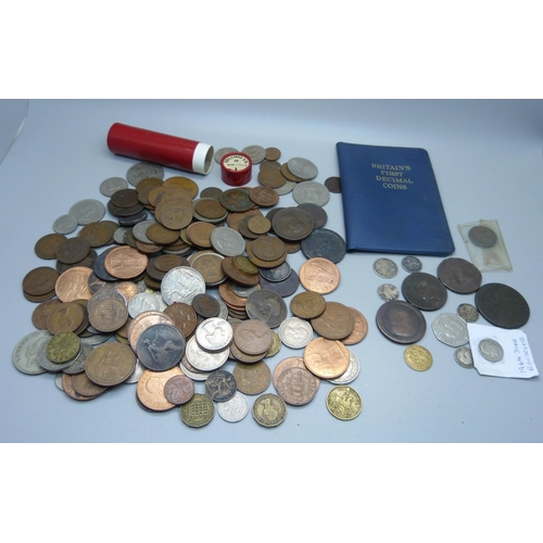 922 - Assorted coins including silver 3d and a cartwheel penny