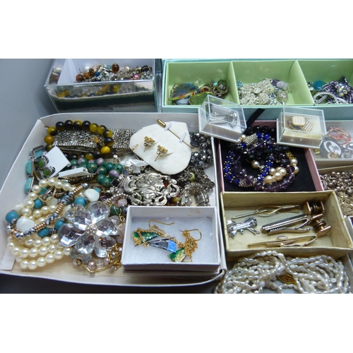 950 - A large collection of costume jewellery including bracelets, earrings, a tiara, cufflinks, etc.