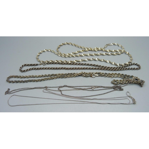 961 - Five silver chains, 58g