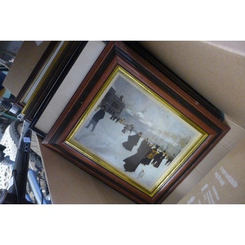 2191A - Approx. 20 mixed framed pictures in modern blanket box/ottoman