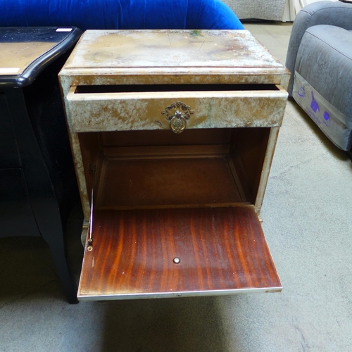 1540 - A black painted two drawer bombe chest and single drawer, single door chest