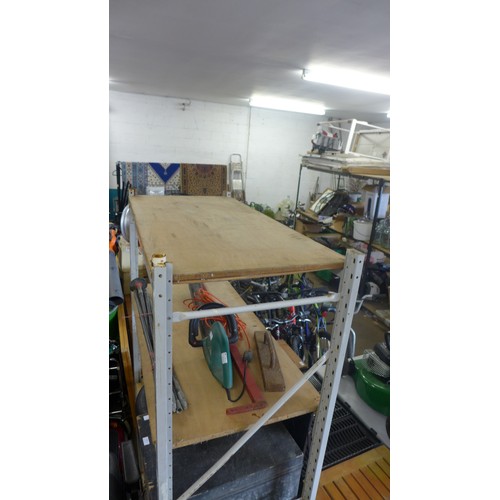 2412 - Three shelf metal-wood garage racking unit