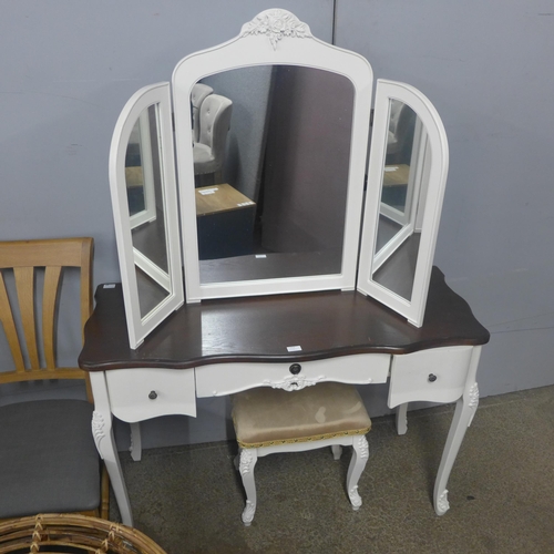 1433 - A dressing table with contrast top and upholstered stool