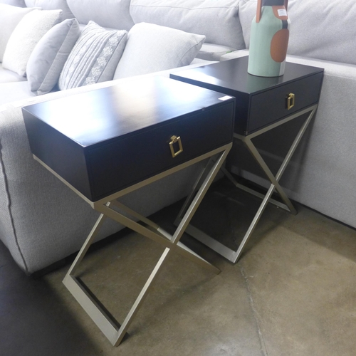 1436 - A pair of black bedside tables with cross legs