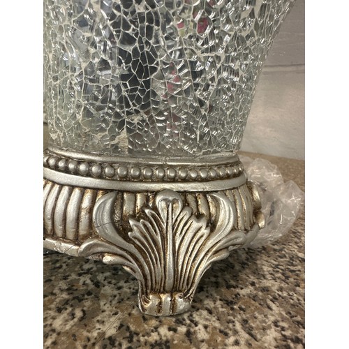 1496 - A silver mosaic lamp with black shade, repaired base