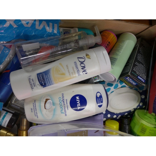 2072 - Box of cosmetics inc Nivea, Dove, Tigi, Aussie, etc.