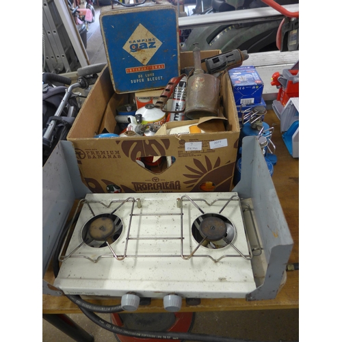 2077 - Selection of camping cookers, 3 new unused boxed Twister cookers and various canisters and 2 burner ... 