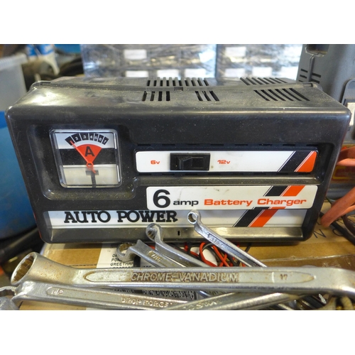 2235 - 6 amp auto power 6v/12v battery chargers, ring spanners, auto garage tools, etc.