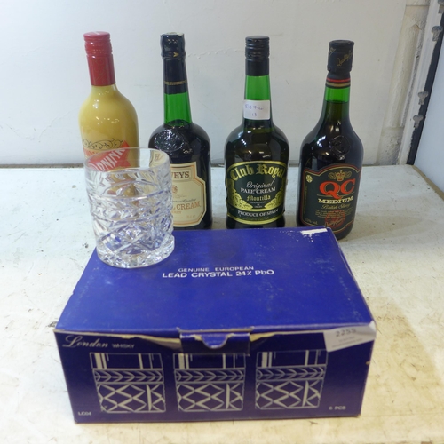 2255 - Box of alcohol and 2 lead crystal glasses