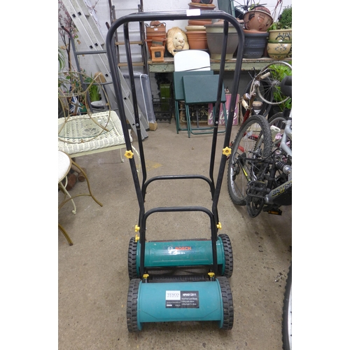 2449 - Tesco hand push lawnmower and Bosch push lawnmower