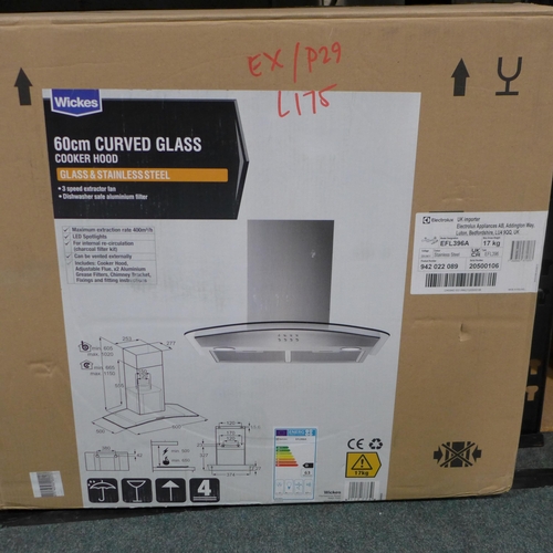 3009 - 2 x Wickes 60cm curved glass cooker hoods (381-175)   * This lot is subject to vat