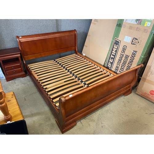 1528 - A cherrywood kingsize bed frame and two drawer bedside chest