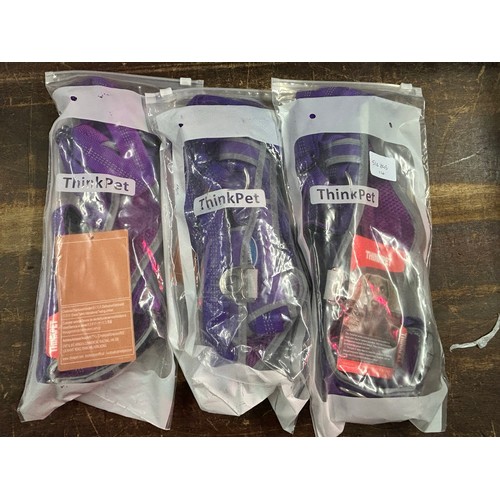 2053 - 3 sealed Think-Pet dog harnesses in purple