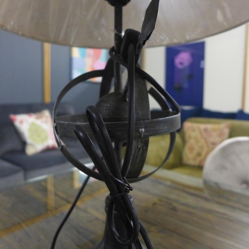 1348 - A metal armillary sphere lamp with cream shade, H 52cms (892123)   #