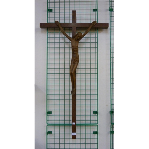 377 - A large carved oak crucifix