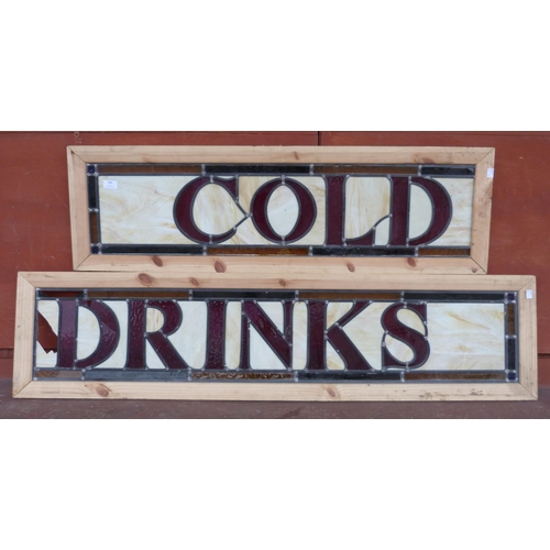 386 - A Cold Drinks stained glass two piece pub sign