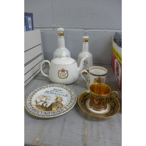 1093 - Two Bells Wade whisky decanters, 1982 and 1986 lacking contents, a Silver Jubilee 1977 teapot, an Ay... 