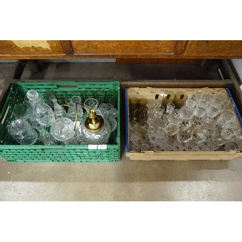 1125 - Two boxes of mixed crystal and glass, including a Tutbury crystal table lamp base, bowl and lidded p... 