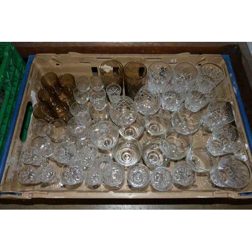 1125 - Two boxes of mixed crystal and glass, including a Tutbury crystal table lamp base, bowl and lidded p... 