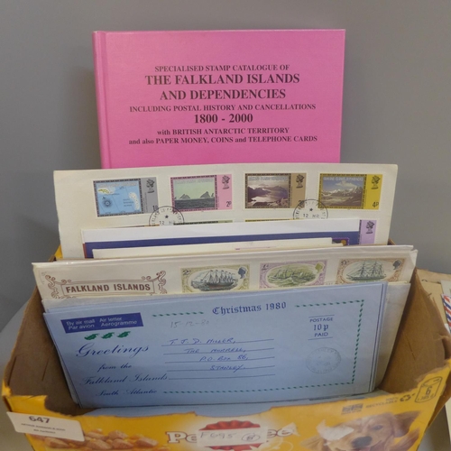 647 - Stamps:- a box of Falkland Islands and Dependencies first day covers and commercial mail, GVI onward... 