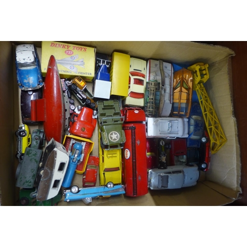 651 - A boxed Dinky Toys 137 P.IB Lightning Fighter and a collection of mixed die-cast model vehicles, pla... 