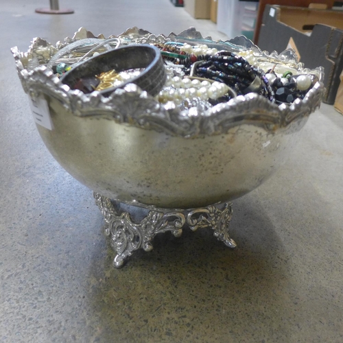 701 - A plated bowl and costume jewellery