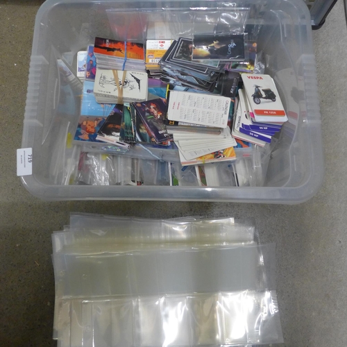 719 - A box of miscellaneous trading cards (sorted into part sets) and card plastic wallets