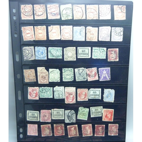 783 - Five stock sheets, double sided, of penny reds and other stamps