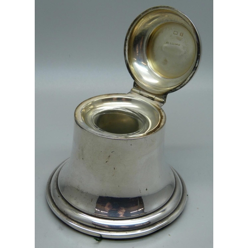 803 - A silver inkwell in the shape of a bell, Asprey of London, Birmingham 1909