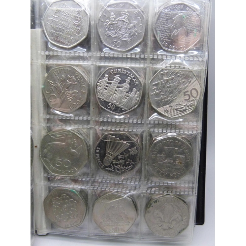 824 - A collection of commemorative 50p pieces and pound coins, including offside rule