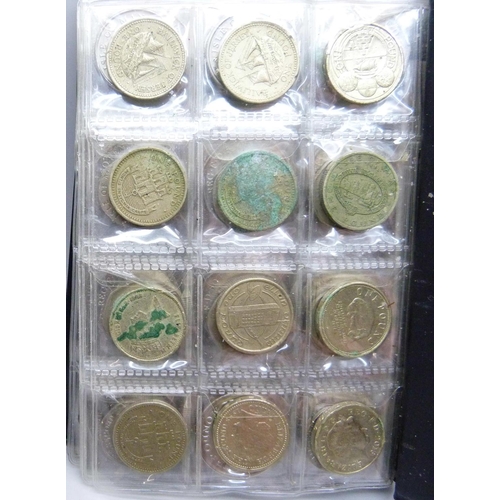 824 - A collection of commemorative 50p pieces and pound coins, including offside rule