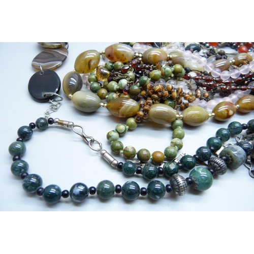 870 - A collection of bead necklaces and other costume jewellery