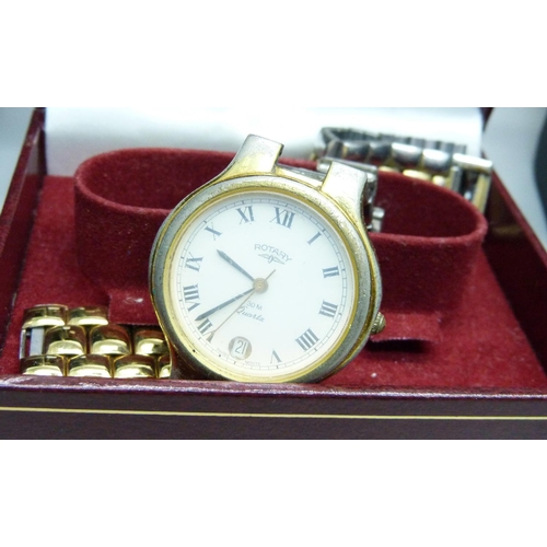 893 - A collection of gentleman's watches including Accurist, Lorus and Rotary and a collection of pens