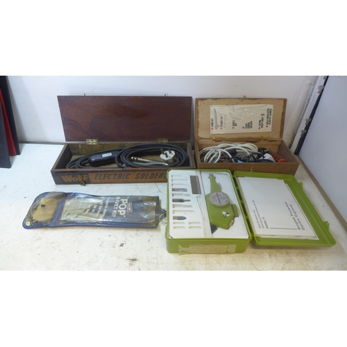 2002 - Wolf and Superlight soldering gun kits, pop rivet kit and a vintage James Inns of Bulwell lathe saw/... 