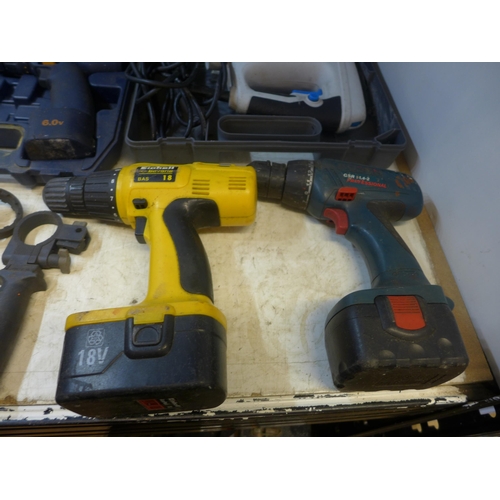 2011 - MacAllister jigsaw and 14.4V Bosch drill, 18V Einhell cordless drill with battery and 6V Pro Perform... 