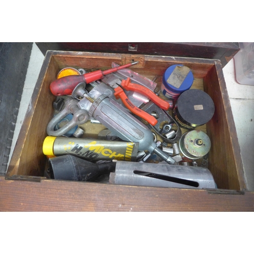 2035 - 2 Vintage chests containing mixed engineering tools: Eclipse magnetic clamp, Picador drill, numerous... 