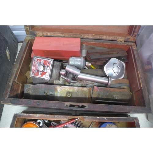 2035 - 2 Vintage chests containing mixed engineering tools: Eclipse magnetic clamp, Picador drill, numerous... 