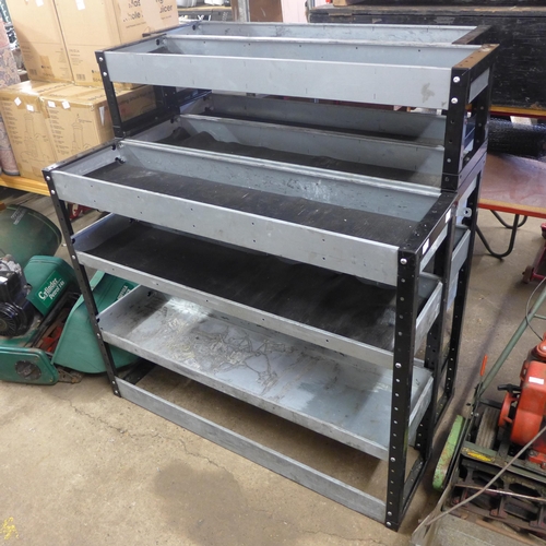 2441 - 3 heavy duty garage/van shelving units, approx 4ft 6 x 4ft