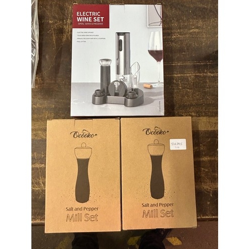 2045 - 2 ceramic salt and pepper grinders plus a Wine Collection electric wine bottle opener - all sealed