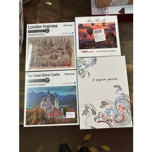 2046 - 4 x 1000 piece jigsaws (London scene, Amalfi Coast, Bavarian Stone Castle, Hot Air Balloons) - all s... 