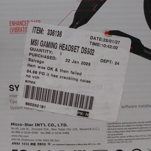 3078 - MSi Gaming Headset (model:- DS502, S37-2100911-SV1) (286-44) * This lot is subject to VAT