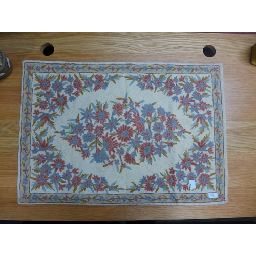 1442 - A Kaskmiri hand chain stitch woollen mat, 86cm x 58cm