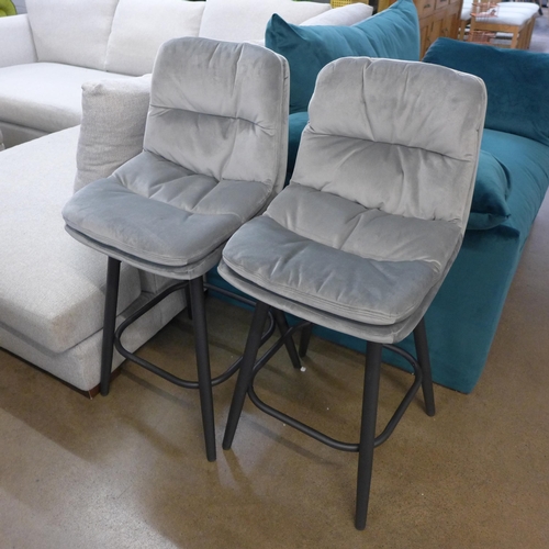 1303 - A pair of Enderson light grey velvet bar stools