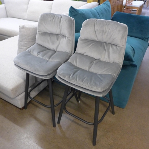 1304 - A pair of Enderson light grey velvet bar stools