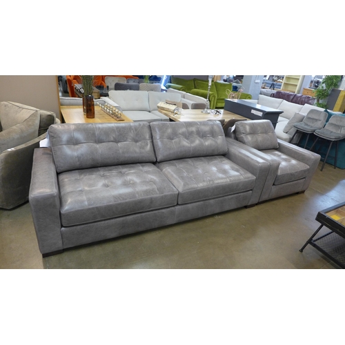 1334 - A Montana fog leather pinched back 3 seater sofa and armchair