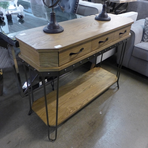 1347 - An industrial style wood and metal console table